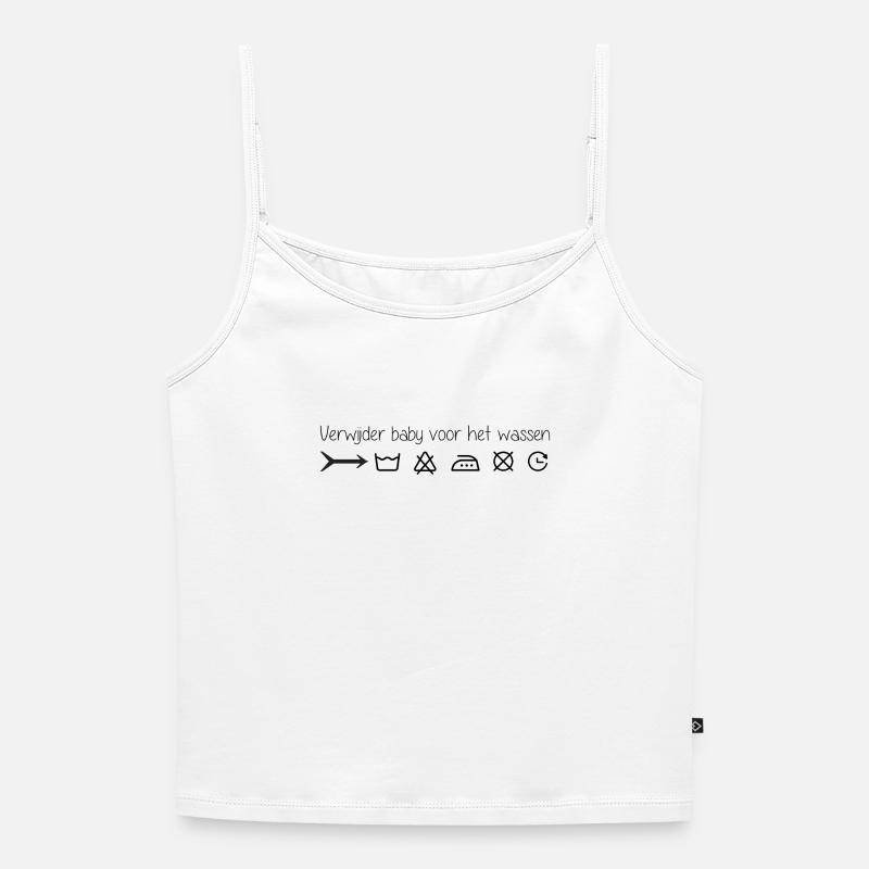 Remove infant before washing - Women's Premium Organic Spaghetti Strap Top - white