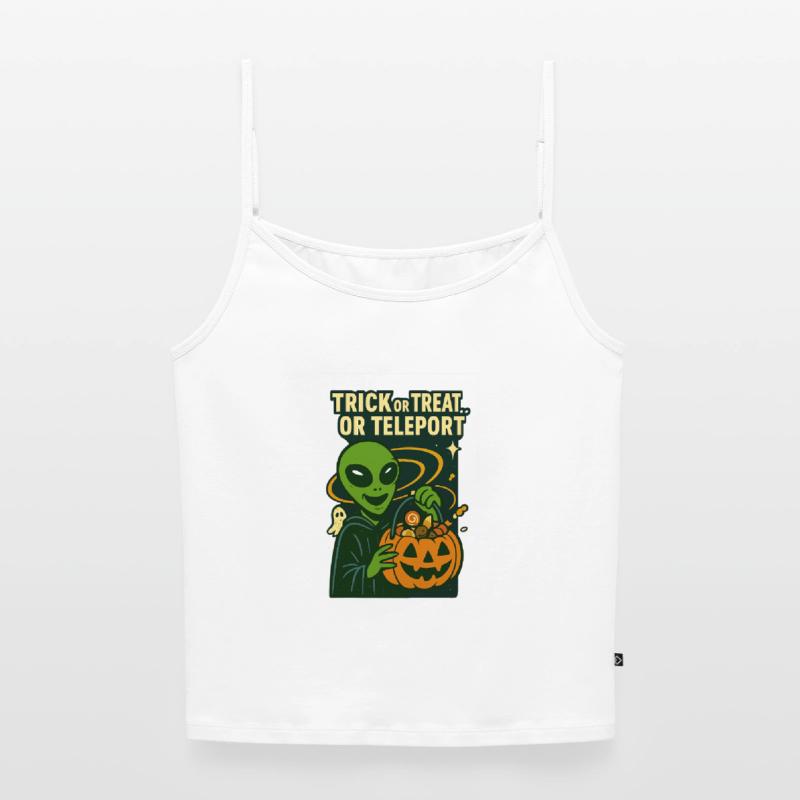 Alien Halloween T-Shirt – Süßes oder Saures... oder... Frauen Premium Organic Top mit Spaghettiträgern