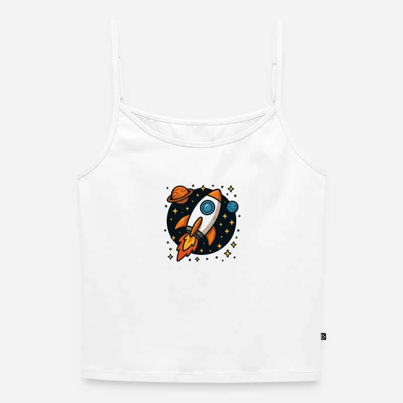 Retro space rocket in star orbit - Women's Premium Organic Spaghetti Strap Top - white