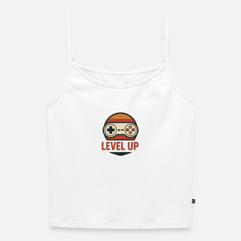 Level Up Retro Controller Graphics - Women's Premium Organic Spaghetti Strap Top - white