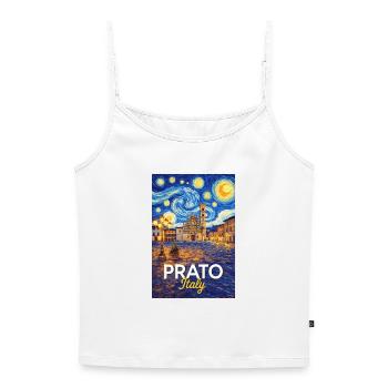 Prato, Italien. - Frauen Premium Organic Top mit Spaghettiträgern - Weiß - Vorne - Selfina (174cm)