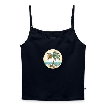 Palmeninsel Sonnenuntergang - Frauen Premium Organic Top mit Spaghettiträgern - Navy - Vorne - Selfina (174cm)