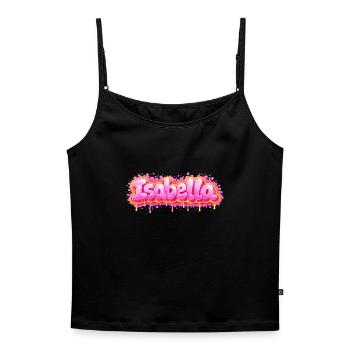 ISABELLA GRAFFITI NAME FÜR PERFEKTES GESCHENK DRUCKBAR - Frauen Premium Organic Top mit Spaghettiträgern - Schwarz - Vorne - Selfina (174cm)