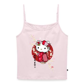 Hello Kitty Im Roten Kimono Und Kirschblüten - Frauen Premium Organic Top mit Spaghettiträgern - Puderrosa - Vorne - AI Model Female 172 light (172cm)