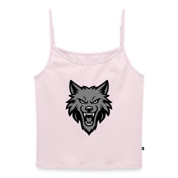 Wolf Kopf Logo - Frauen Premium Organic Top mit Spaghettiträgern - Puderrosa - Vorne - Selfina (174cm)