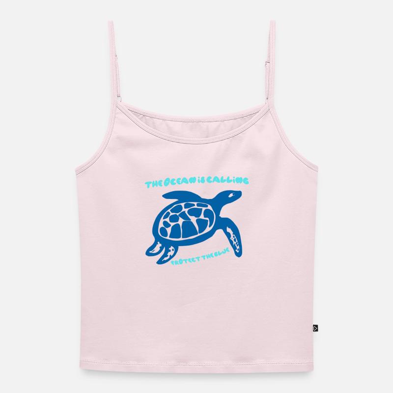 Sea Call Turtle Design - Women's Premium Organic Spaghetti Strap Top - powder pink