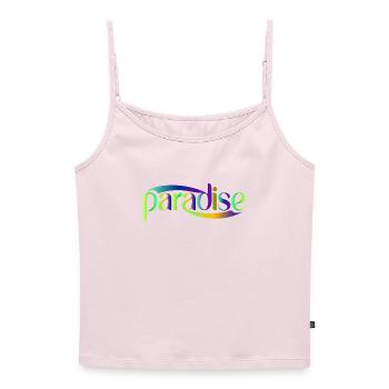 Conception du scénario Paradise Rainbow - Top Premium femme à fines bretelles bio - rose poudré - Devant - Selfina (174cm)