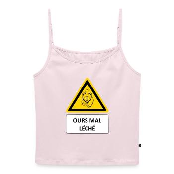 Ours mal léché - Top Premium femme à fines bretelles bio - rose poudré - Devant - Selfina (174cm)