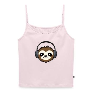 Cute Sloth DJ Listening to Music - Women's Premium Organic Spaghetti Strap Top - powder pink - Front - Selfina (174cm)