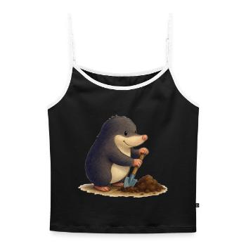 Fleissiger Maulwurf mit Schaufel - Frauen Premium Organic Top mit Spaghettiträgern - Schwarz/Weiß  - Vorne - AI Model Female 172 light (172cm)