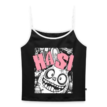 Ausgefallenes Cartoon-Gesicht mit Humor - Frauen Premium Organic Top mit Spaghettiträgern - Schwarz/Weiß  - Vorne - AI Model Female 172 light (172cm)