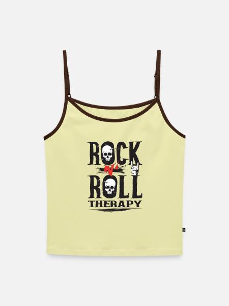 Rock n Roll therapy - Frauen Premium Organic Top mit Spaghettiträgern - Buttergelb/Dunkelbraun