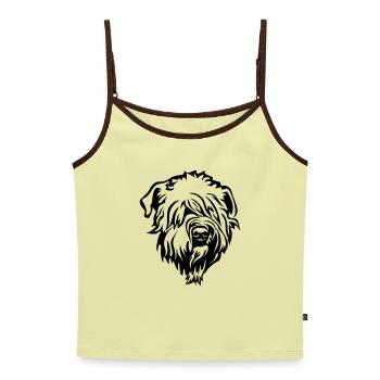 Wheaten Terrier Kopf - Frauen Premium Organic Top mit Spaghettiträgern - Buttergelb/Dunkelbraun - Vorne - AI Model Female 172 dark (172cm)