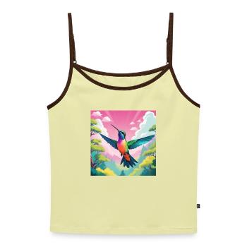 Kolibri - Frauen Premium Organic Top mit Spaghettiträgern - Buttergelb/Dunkelbraun - Vorne - AI Model Female 172 dark (172cm)