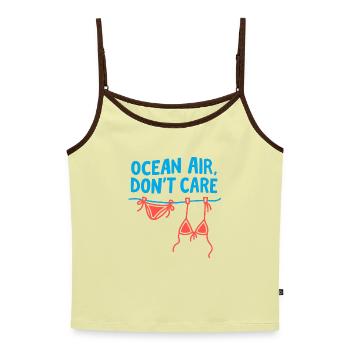 Ocean Air Wäscherei Tag T-Shirt - Frauen Premium Organic Top mit Spaghettiträgern - Buttergelb/Dunkelbraun - Vorne - AI Model Female 172 dark (172cm)