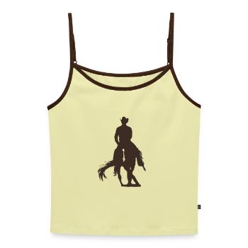 Spin - Cowboy - Frauen Premium Organic Top mit Spaghettiträgern - Buttergelb/Dunkelbraun - Vorne - AI Model Female 172 dark (172cm)