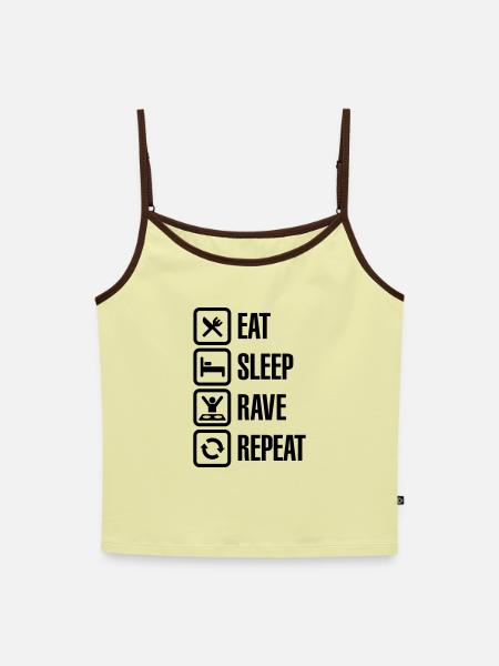 Eat sleep rave repeat - Frauen Premium Organic Top mit Spaghettiträgern - Buttergelb/Dunkelbraun