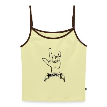 Handgeste Respekt mit Text RESPEKT - Frauen Premium Organic Top mit Spaghettiträgern - Buttergelb/Dunkelbraun - Vorne - AI Model Female 172 dark (172cm)
