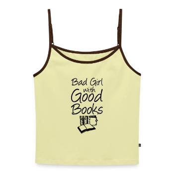 Books Bücher Buch Lesen Leser Geschenk Spruch - Frauen Premium Organic Top mit Spaghettiträgern - Buttergelb/Dunkelbraun - Vorne - AI Model Female 172 dark (172cm)