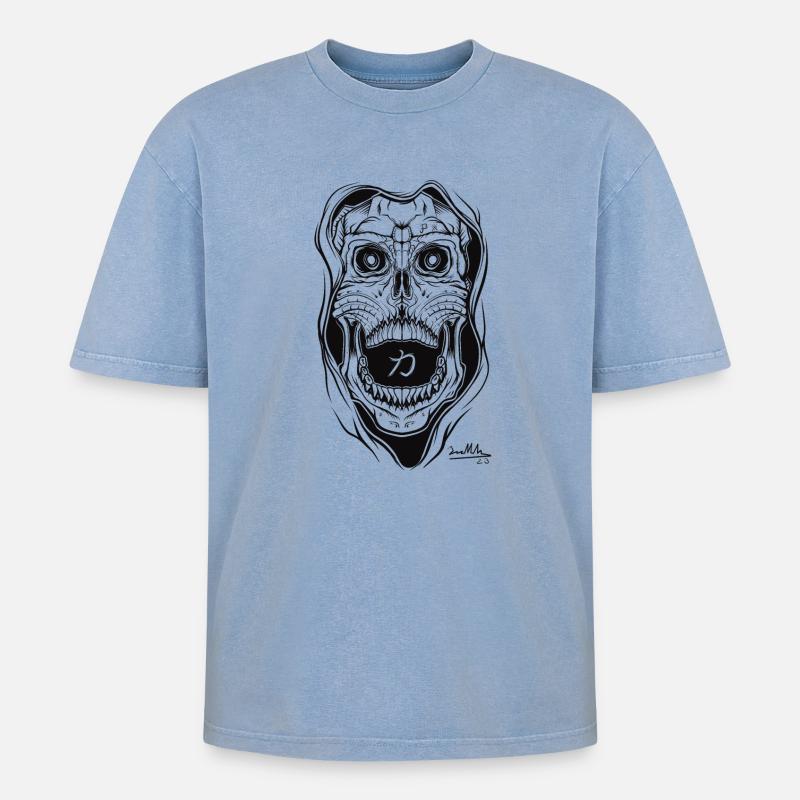 Sensenmann - Oversized Unisex Premium Acid-Washed T-Shirt - Blau Acid Wash