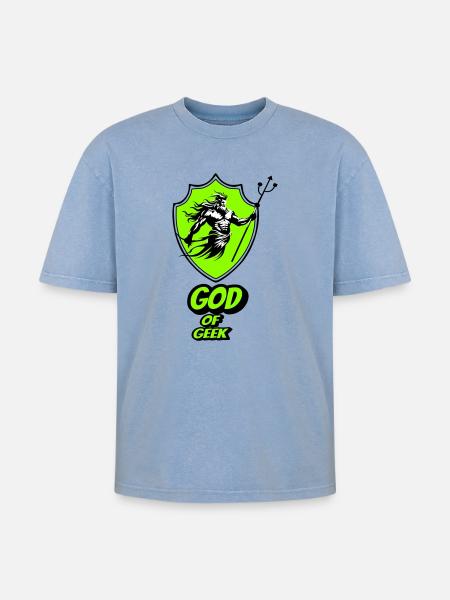 Gott des Geeks - Oversized Unisex Premium Acid-Washed T-Shirt - Blau Acid Wash