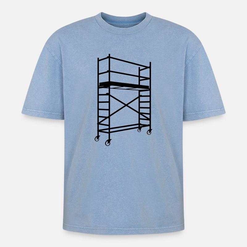 Gerüst mit Rädern – Schattenbild - Oversized Unisex Premium Acid-Washed T-Shirt - Blau Acid Wash