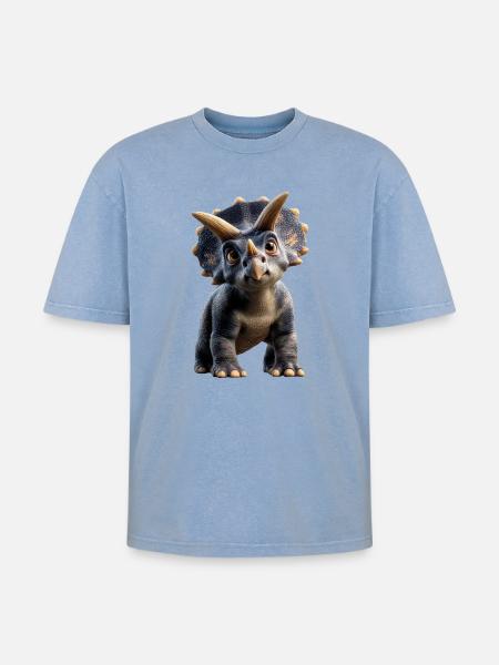 Triceratops Dinosaur Dinos Triceratops Dino - Oversized Unisex Premium Acid-Washed T-Shirt - acid washed blue
