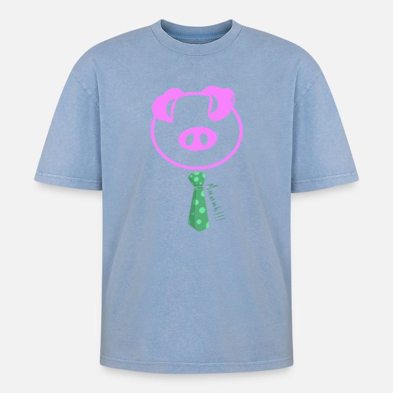 Mmmmhh! Das Pop-Krawatte-Schwein - Oversized Unisex Premium Acid-Washed T-Shirt - Blau Acid Wash