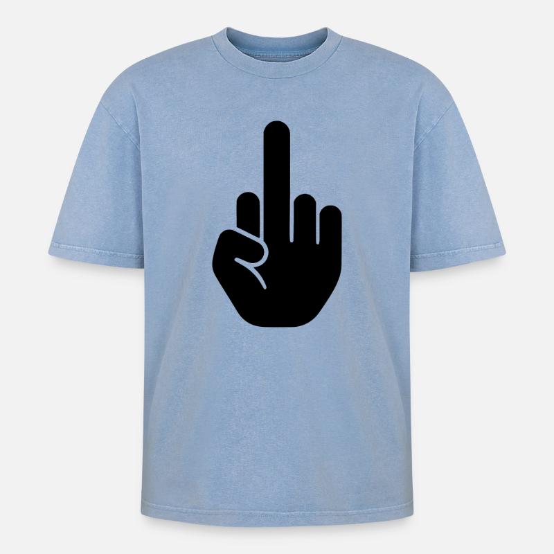 Mittelfinger - Oversized Unisex Premium Acid-Washed T-Shirt - Blau Acid Wash