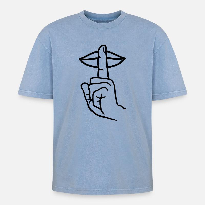 Hand mit Fingerstille, Handgeste - Oversized Unisex Premium Acid-Washed T-Shirt - Blau Acid Wash