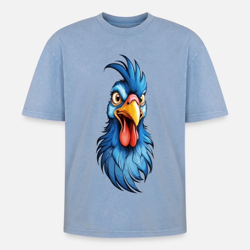 Ein blau-gefiederter Hahn - Oversized Unisex Premium Acid-Washed T-Shirt - Blau Acid Wash