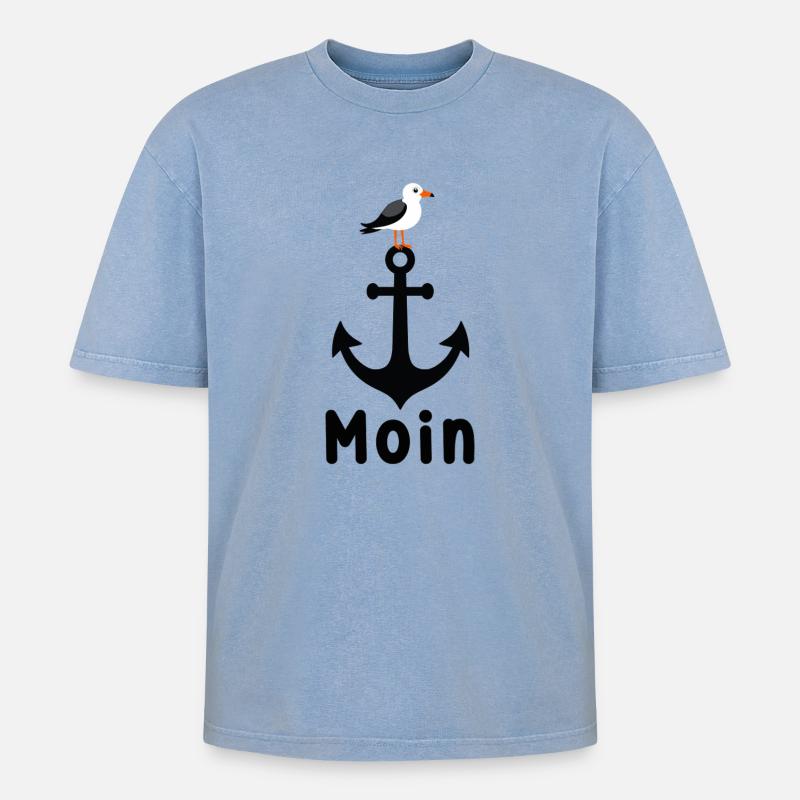 Anker Möwe Moin - Oversized Unisex Premium Acid-Washed T-Shirt - Blau Acid Wash