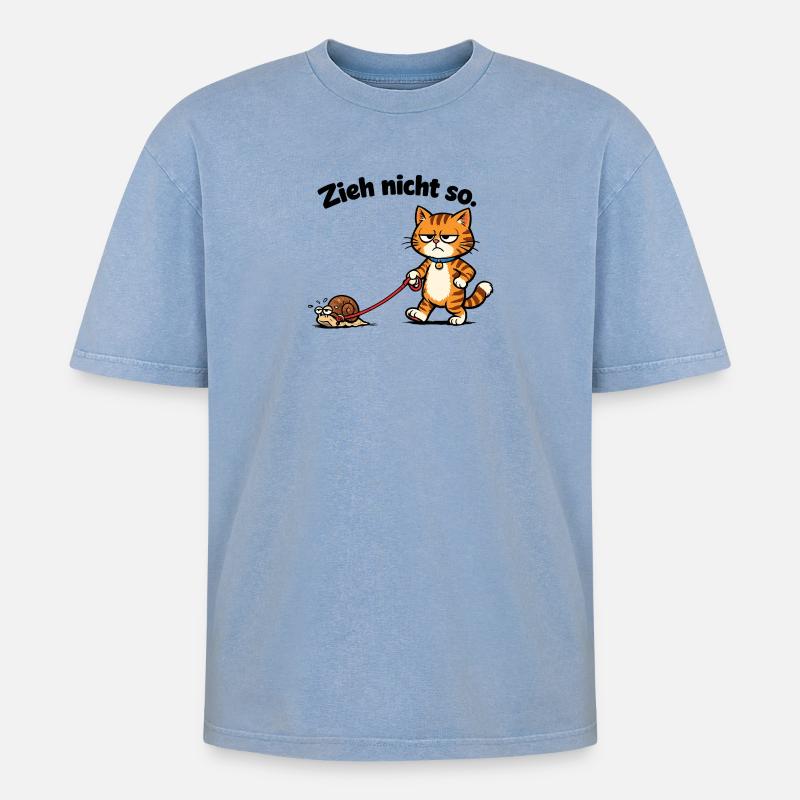 Cat frustration when pulling snails - Oversized Unisex Premium Acid-Washed T-Shirt - acid washed blue