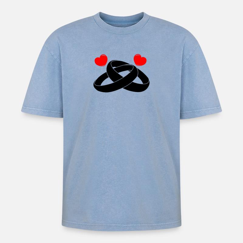Eheringe mit Herzen - Oversized Unisex Premium Acid-Washed T-Shirt - Blau Acid Wash
