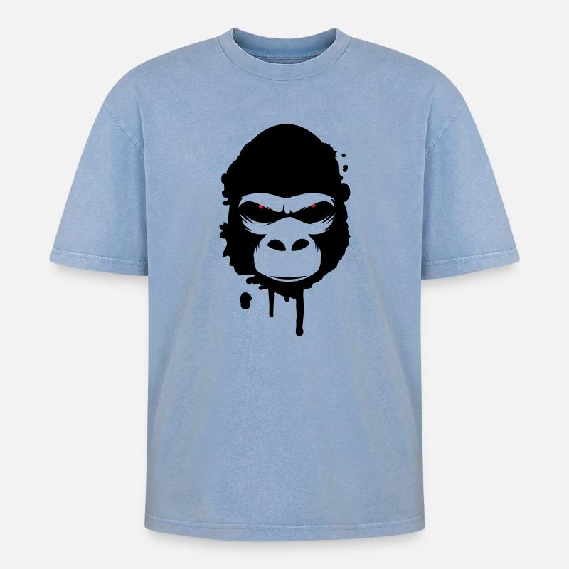 gorilla head Graffiti - Oversized Unisex Premium Acid-Washed T-Shirt - acid washed blue
