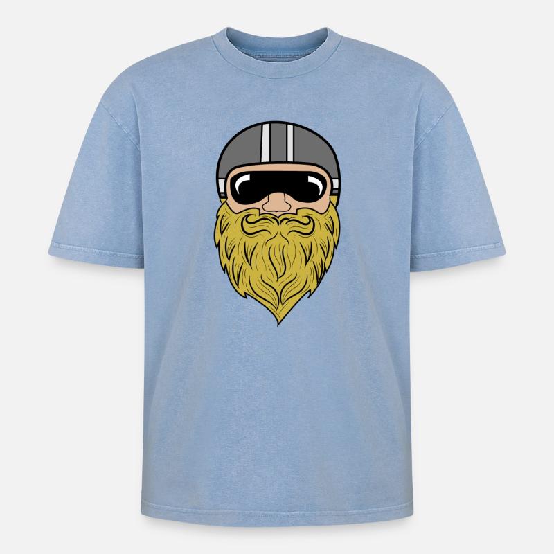 Bart Ziegenbart Bartfrisur Schnurrbart Bartträger - Oversized Unisex Premium Acid-Washed T-Shirt - Blau Acid Wash