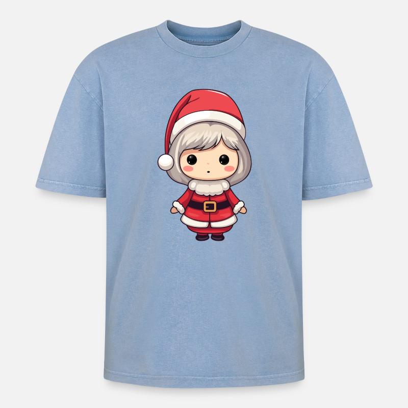 Chibi Santa Mädchen - Oversized Unisex Premium Acid-Washed T-Shirt - Blau Acid Wash