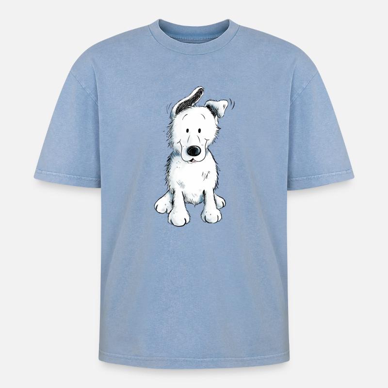 Weißer Schäferhund | Schweizer Schäferhund - Oversized Unisex Premium Acid-Washed T-Shirt - Blau Acid Wash