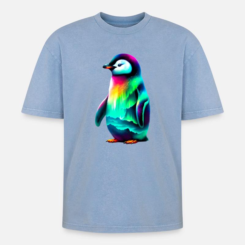Pinguin - Oversized Unisex Premium Acid-Washed T-Shirt - Blau Acid Wash