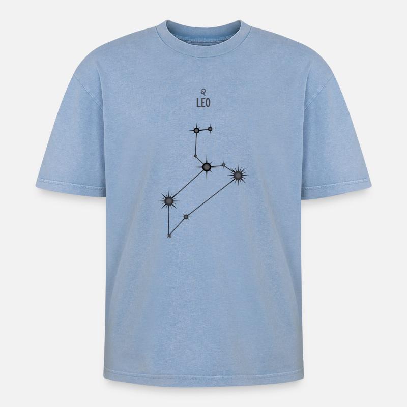 Sternzeichen Löwe Sternbild Sternbild Schwarz & Grau - Oversized Unisex Premium Acid-Washed T-Shirt - Blau Acid Wash