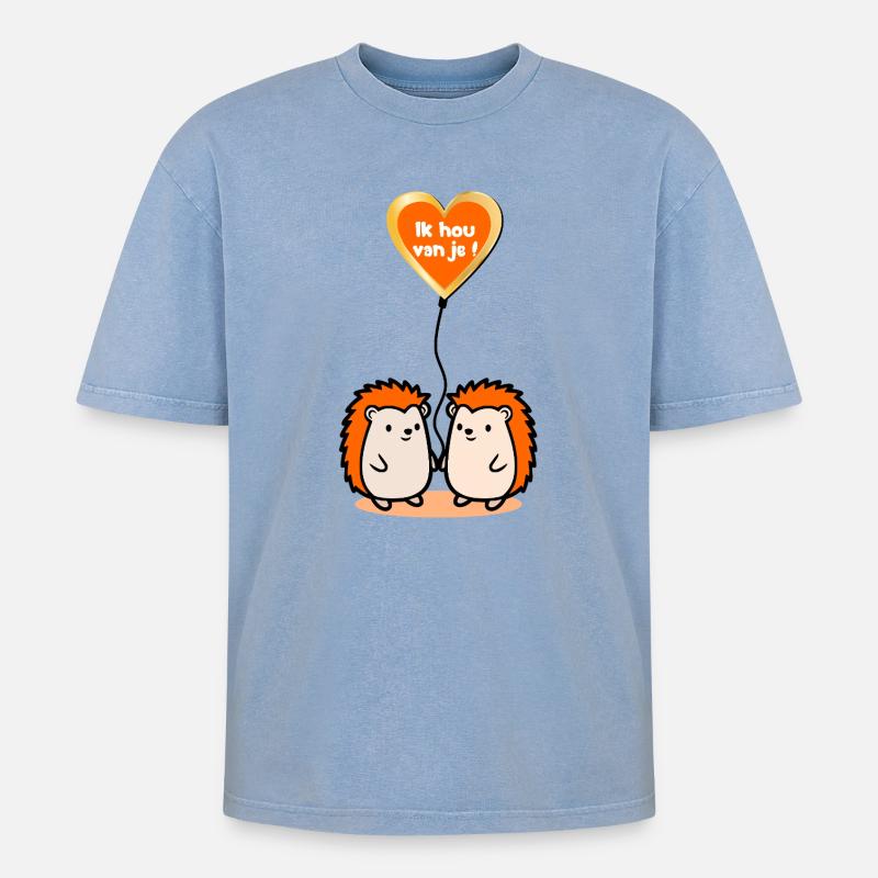 Ich liebe euch, Igel - Oversized Unisex Premium Acid-Washed T-Shirt - Blau Acid Wash