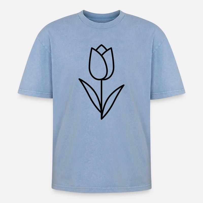 Tulpe - Oversized Unisex Premium Acid-Washed T-Shirt - Blau Acid Wash