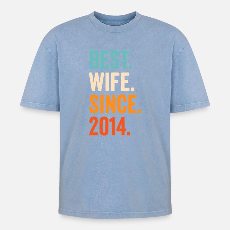 Beste Ehefrau seit 2014 - Oversized Unisex Premium Acid-Washed T-Shirt - Blau Acid Wash