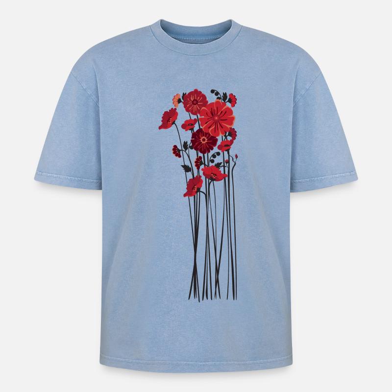 Illustration de fleurs de galets - T-shirt Premium unisexe oversize acid-washed - bleu délavé acide