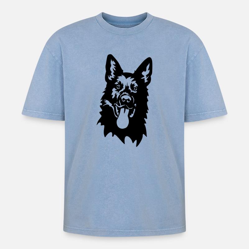 Deutscher Schäferhund Kopf - Oversized Unisex Premium Acid-Washed T-Shirt - Blau Acid Wash