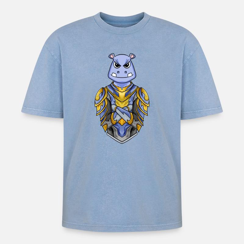 Ritter Nilpferd cool - Oversized Unisex Premium Acid-Washed T-Shirt - Blau Acid Wash