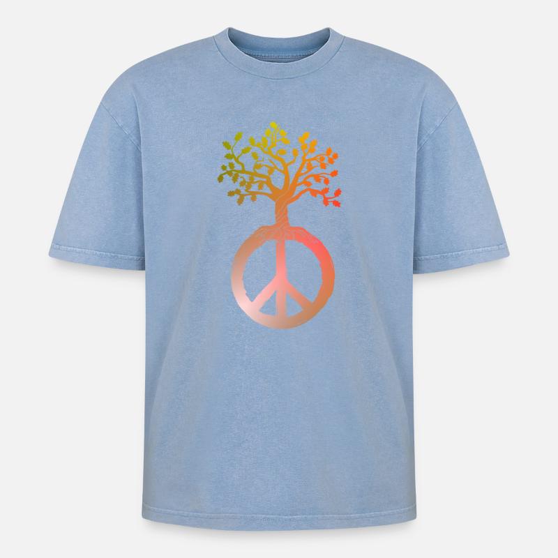 Friedensbaum Peace - Oversized Unisex Premium Acid-Washed T-Shirt - Blau Acid Wash