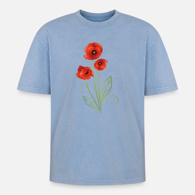 Rote Mohnblumen Mohn Sommer - Oversized Unisex Premium Acid-Washed T-Shirt - Blau Acid Wash