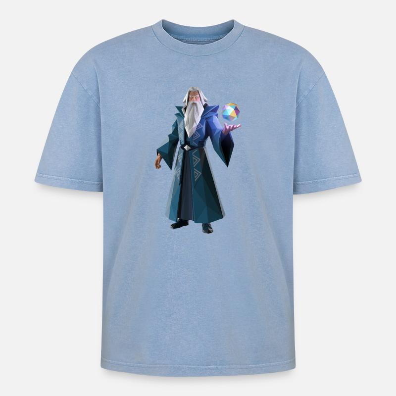 Wise Wizard - Cooles Low-Poly-Logo - Oversized Unisex Premium Acid-Washed T-Shirt - Blau Acid Wash
