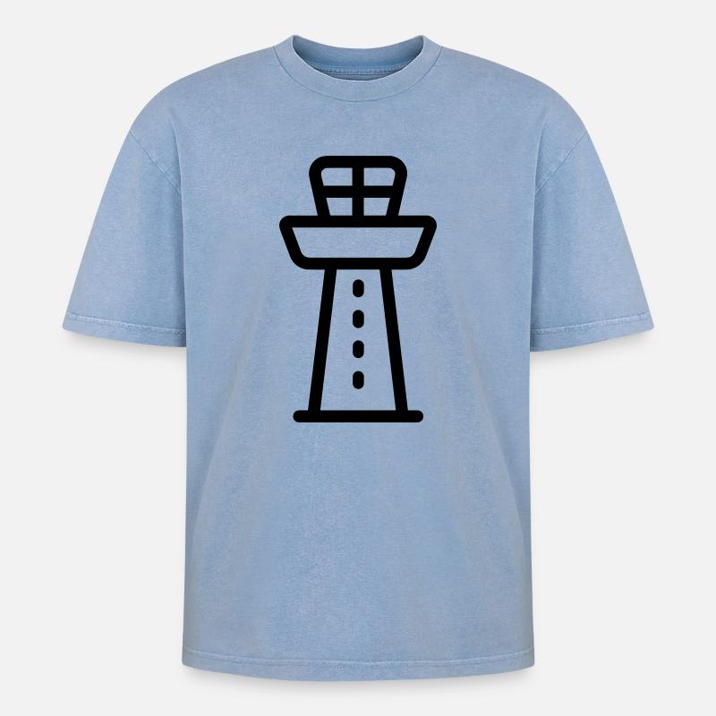 Kontrollturm - Oversized Unisex Premium Acid-Washed T-Shirt - Blau Acid Wash